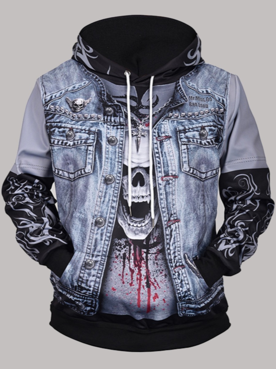 

Men lovely Street Hooded Collar Print Patchwork Black Hoodie