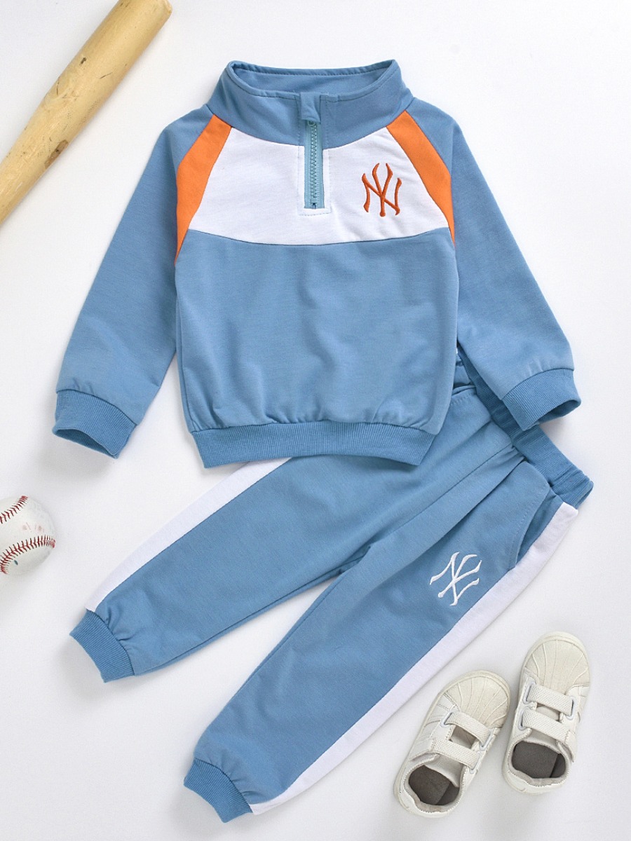 

lovely Sportswear Patchwork Blue Girl Two-piece Pants Set