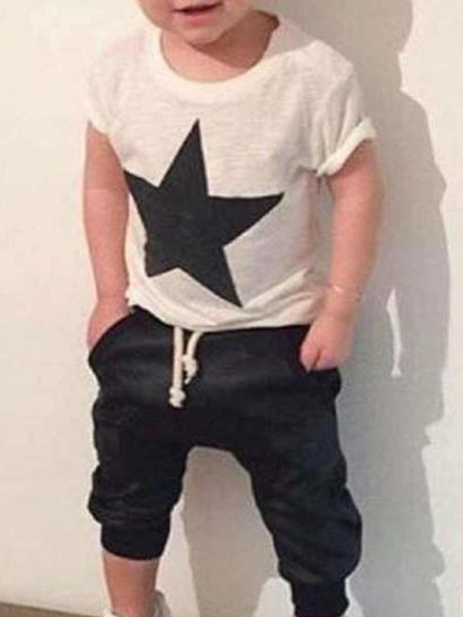 

Lovely Leisure Print White Boy Two-piece Pants Set