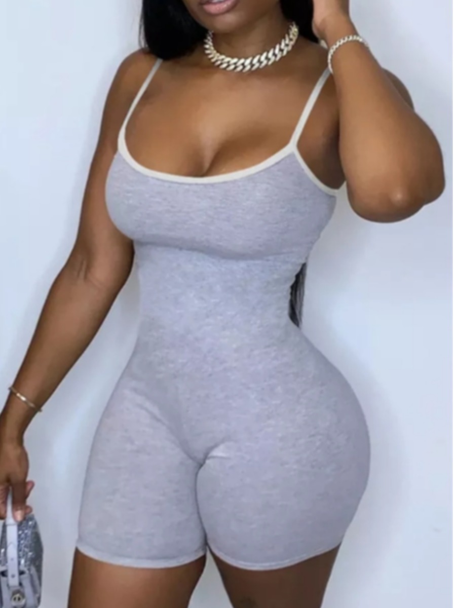 

Lovely Sportswear Spaghetti Strap Patchwork Grey One-piece Romper