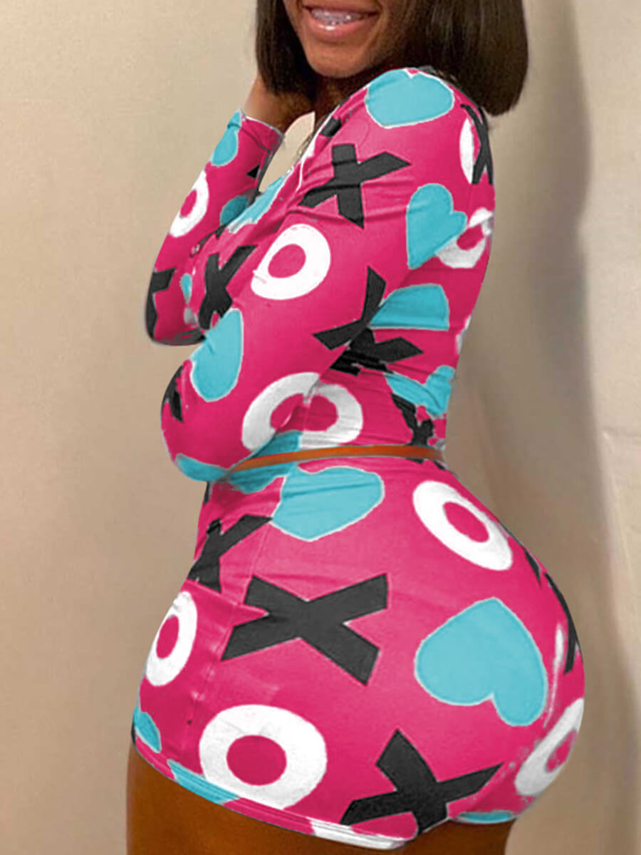 

LW Plus Size Casual Letter Print Pink Two-piece Shorts Set