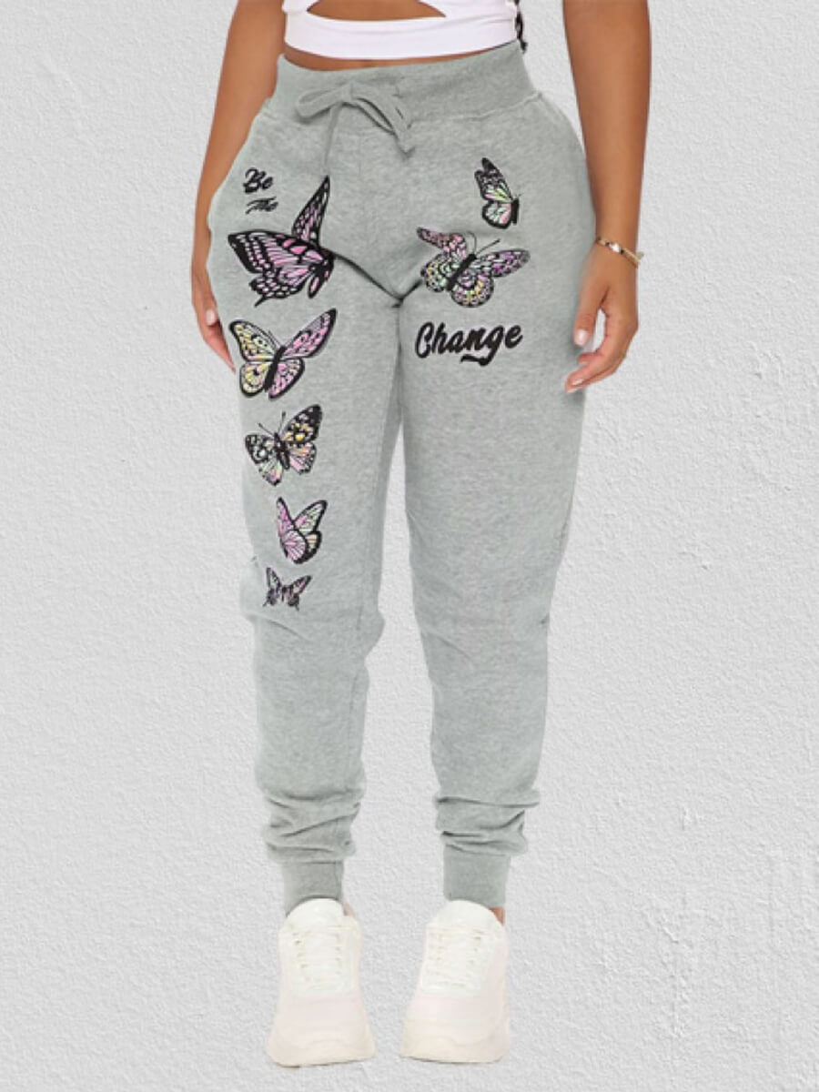 

LW Casual Butterfly Print Grey Pants