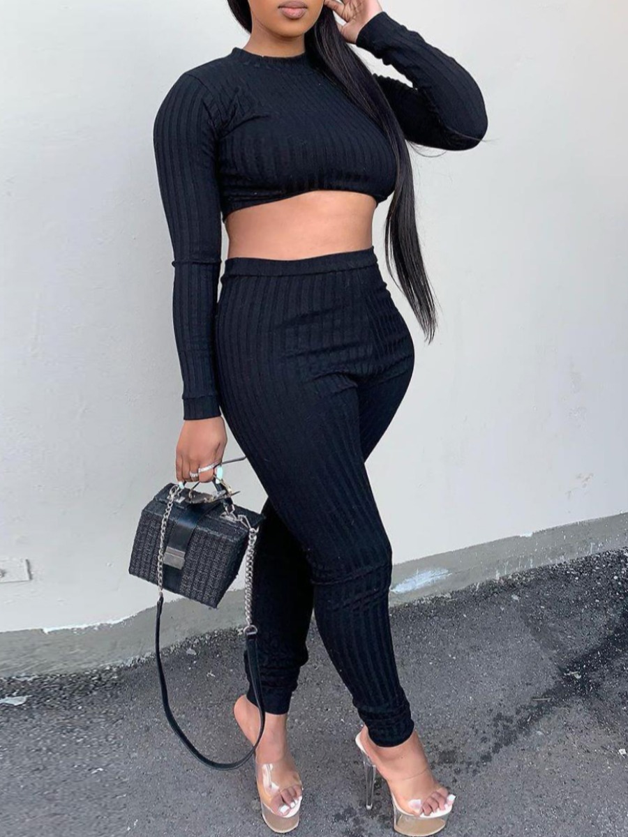 

lovely Sexy Striped Skinny Black Two Piece Pants Set