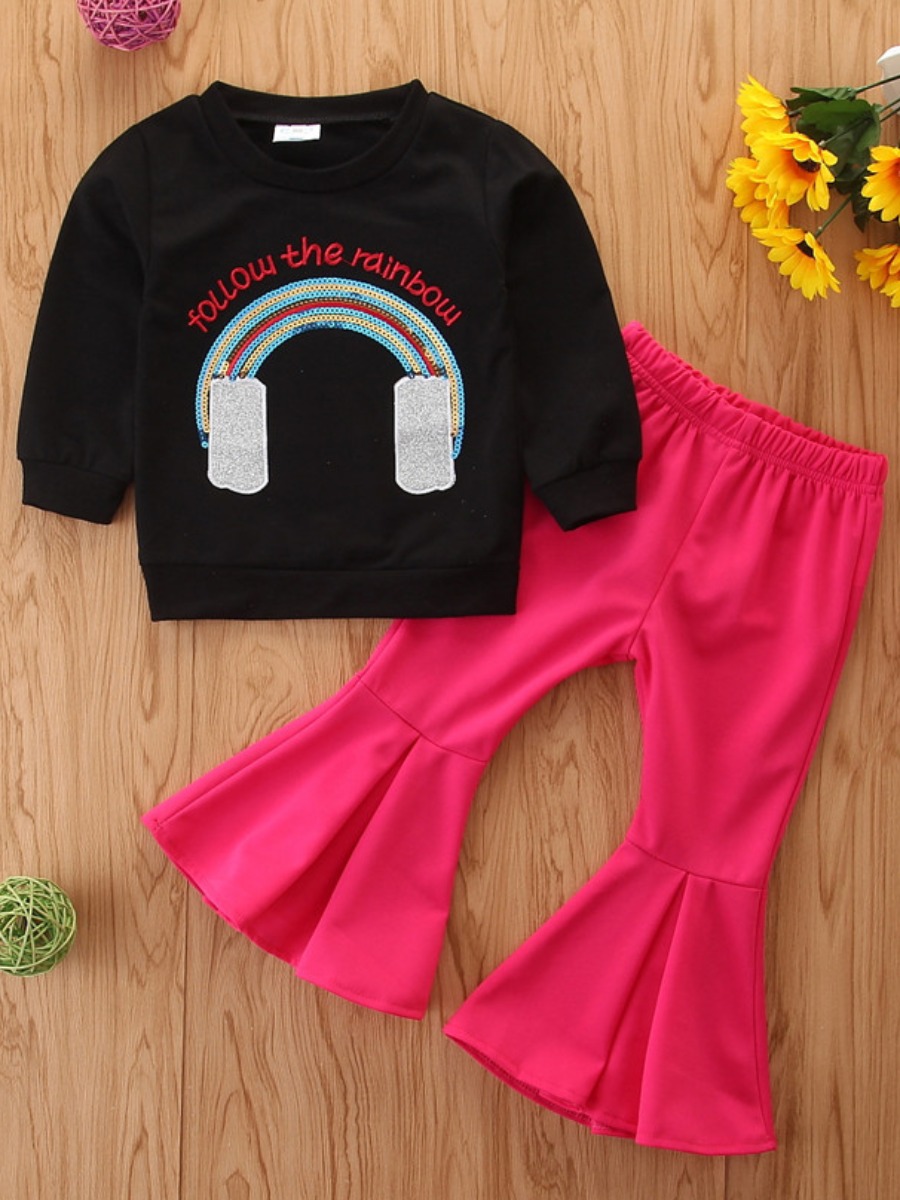 

lovely Casual O Neck Print Black Girl Two-piece Pants Set