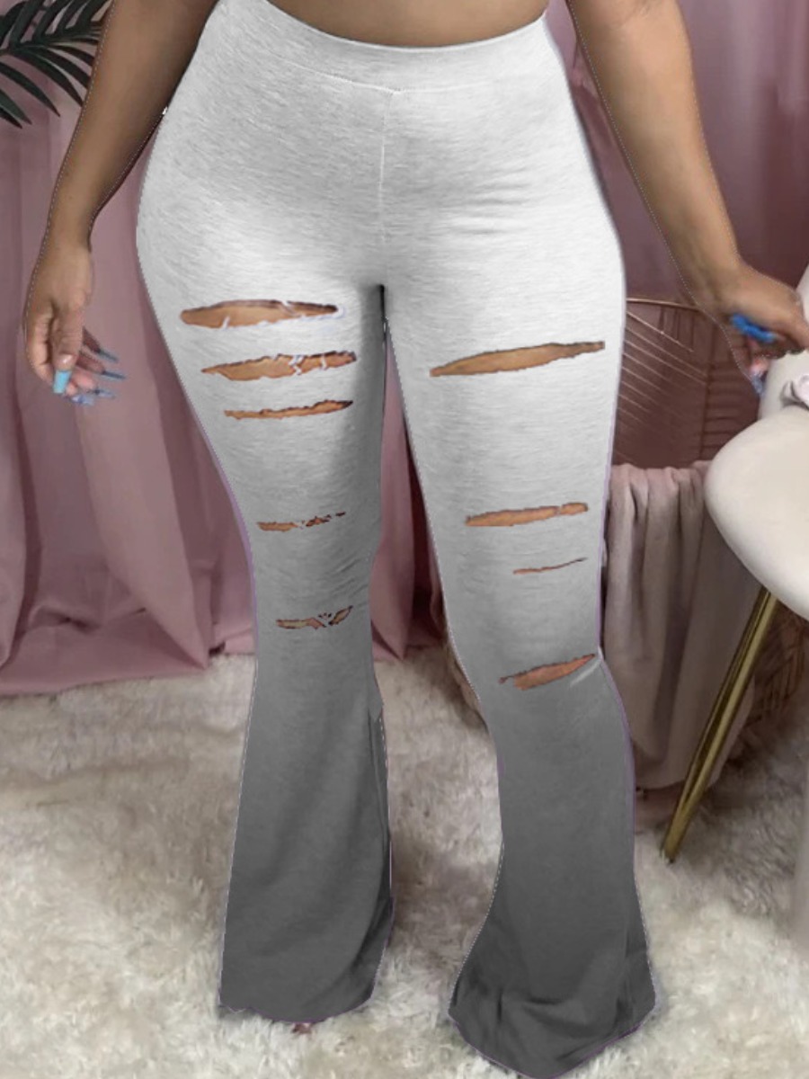 

lovely Stylish Gradient Broken Holes Pants
