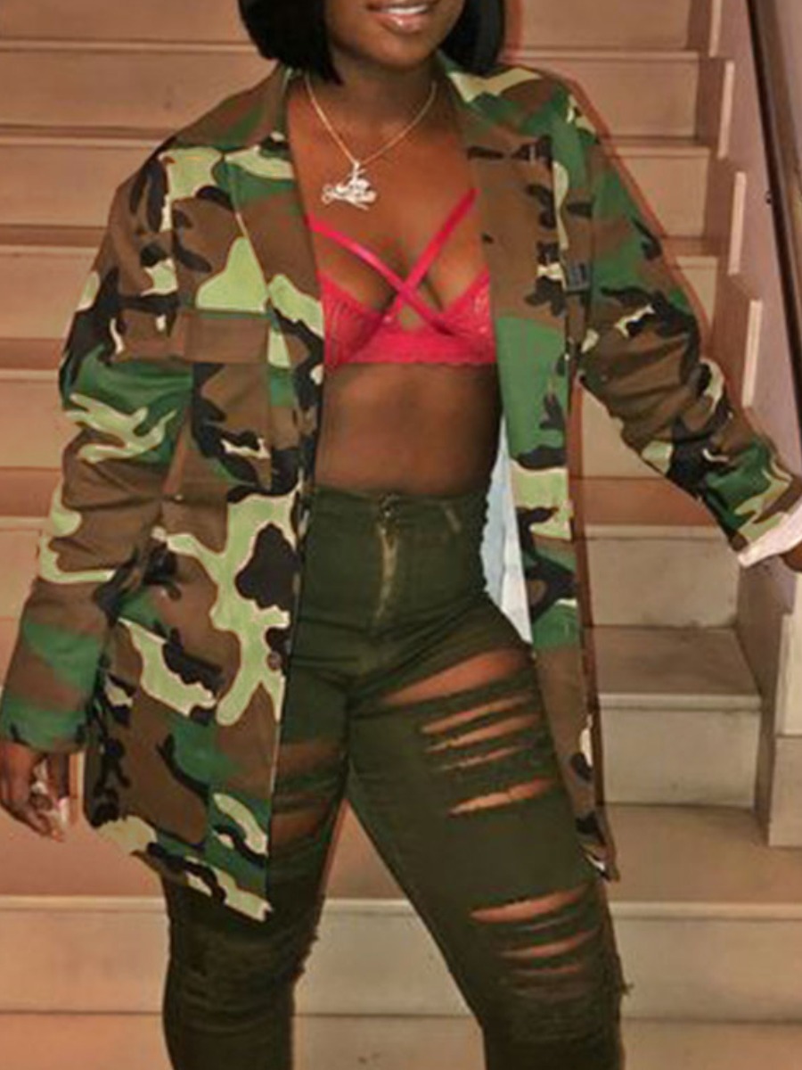 

lovely Casual Camo Print Army Green Coat, Army green camouflag