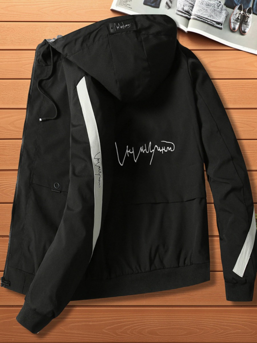 

Men lovely Casual Hooded Collar Letter Grey Jacket