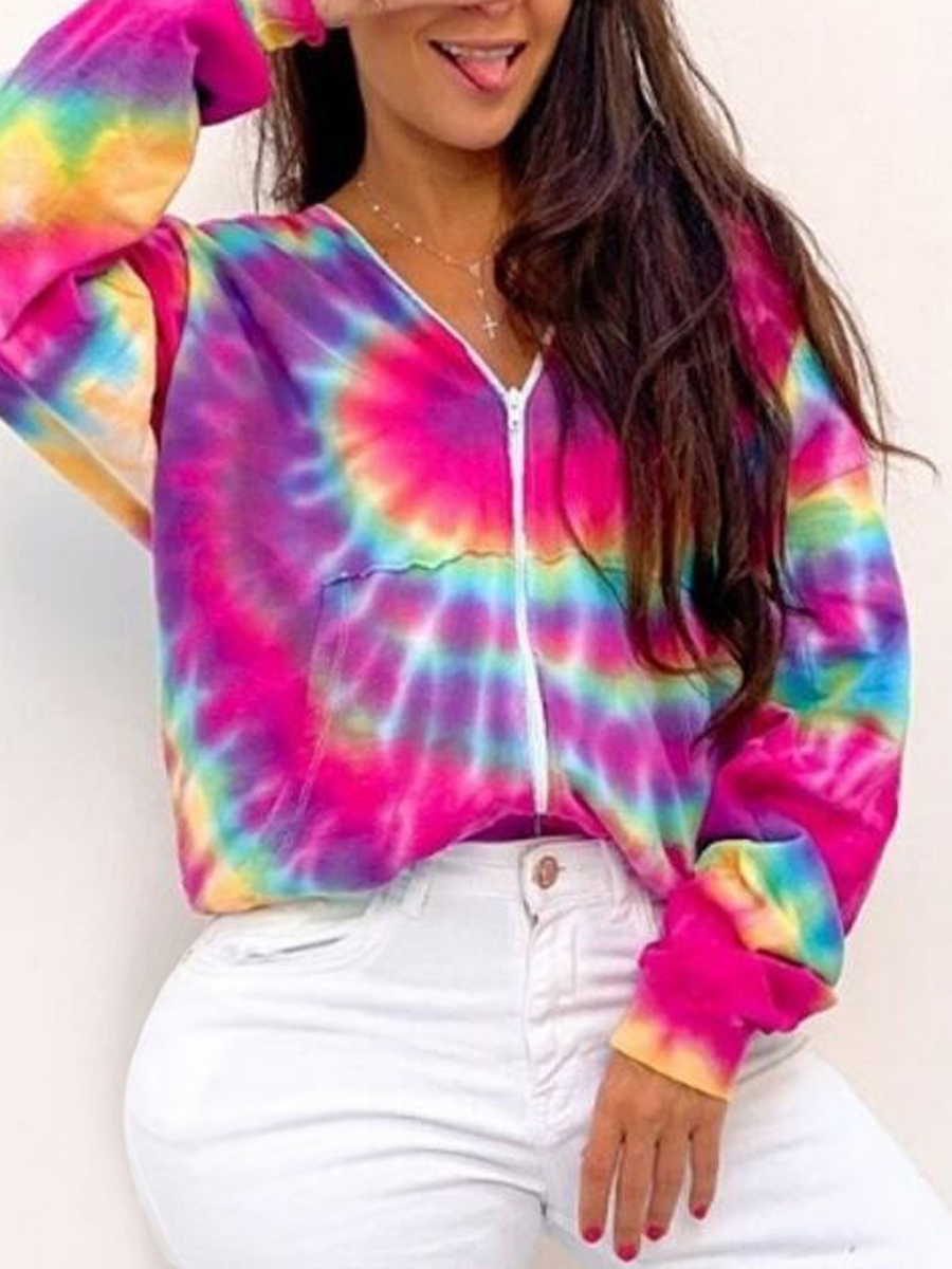 

Lovely Street Hooded Collar Tie-dye Pink Plus Size Hoodie
