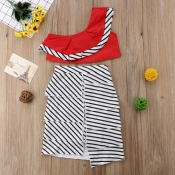 lovely Stylish Striped Red Girl Two-piece Skirt Se
