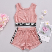 lovely Sportswear Patchwork Pink Girl Two-piece Sh