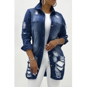 LW Turndown Collar Ripped Denim Jacket