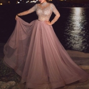 lovely Temperament Patchwork Dusty Pink Maxi Dress