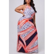 lovely Casual Print Multicolor Maxi Plus Size Dres