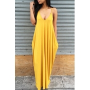 Lovely Leisure Pocket Patched Yellow Maxi Dress