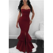 lovely Elegant Dew Shoulder Flounce Design Wine Re