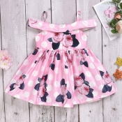 lovely Sweet Print Pink Girl Knee Length Dress