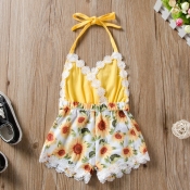 lovely Sweet Floral Print Yellow Girl One-piece Ro