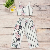 lovely Casual Striped Print White Girl Two-piece P