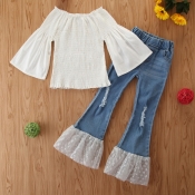 Lovely Stylish Patchwork White Girl Two-piece Pant