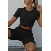 lovely Sportswear Skinny Black Two-piece Shorts Se
