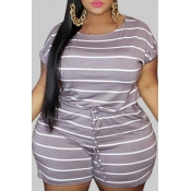 Lovely Leisure O Neck Striped Purple Plus Size One
