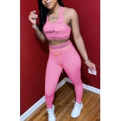 LW Sportswear Letter Print Pink Two Piece Pants Se