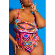 Lovely Print Red Plus Size One-piece Swimsuit