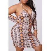 lovely Sexy Snakeskin Print Orange Mini Plus Size 