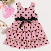 lovely Sweet Dot Print Pink Girl Knee Length Dress