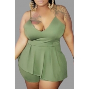 Lovely Stylish False Two Piece Design Green Plus S