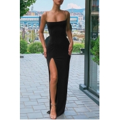 lovely Sexy Side High Slit Black Maxi Dress