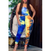 lovely Trendy Dew Shoulder Tie-dye Blue Plus Size 