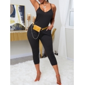 Lovely Casual Spaghetti Strap Black One-piece Jump