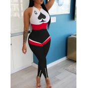 lovely Casual Print Patchwork Black One-piece Jump
