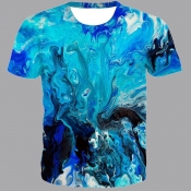 lovely Street O Neck Tie-dye Blue T-shirt
