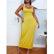 lovely Sexy Backless Yellow Ankle Length Dress