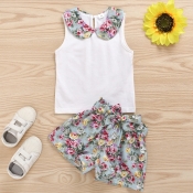 lovely Sweet Floral Print White Girl Two-piece Sho