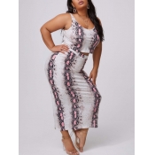 lovely Casual Snakeskin Print Plus Size Two-piece 
