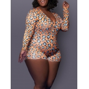 Lovely Trendy Leopard Print Plus Size One-piece Ro