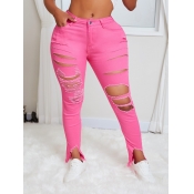 lovely Stylish Hollow-out Pink Jeans