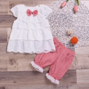 lovely Casual Lace Hem White Girls Two-piece Short