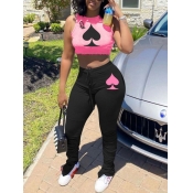 lovely Leisure Print Pink Two Piece Pants Set