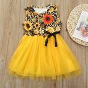 lovely Sweet Print Patchwork Yellow Girl Mini Dres