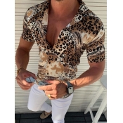 Men lovely Stylish Turndown Collar Print Brown Shi