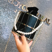Lovely Trendy Pearl Decorative Black Crossbody Bag