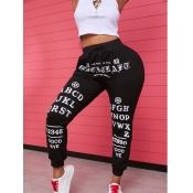 Lovely Casual Letter Print Black Pants
