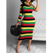 Lovely Casual One Shoulder Striped Multicolor Mid 