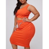 lovely Casual Sleeveless Skinny Orange Plus Size T