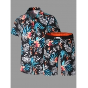 Men Lovely Bohemian Print Black Two-piece Shorts S