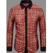 Men lovely Trendy Turndown Collar Print Red Shirt
